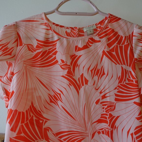 J.Crew Factory orange pink neon floral tulip flutter sleeve top XS 0 - Picture 5 of 10